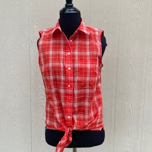 J.CREW RED AND WHITE PLAID BOTTOM UP TIE FROM TANKS BLOUSE
